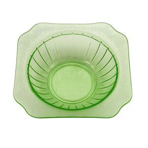 Jeannette Adam Uranium Vaseline Glass Bowl 8” Square Depression UV Glow Green
